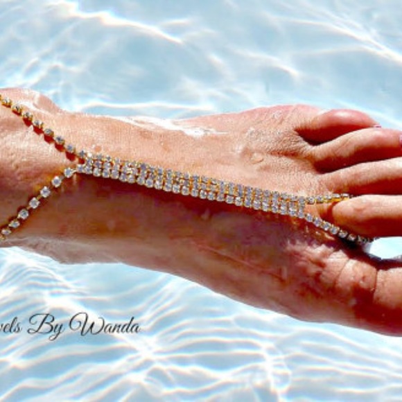 Elegant Gold Rhinestone Barefoot Sandals - Picture 2 of 3
